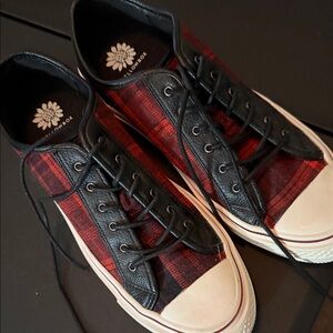 Yellow Box Black and Red Checkered Sneakers